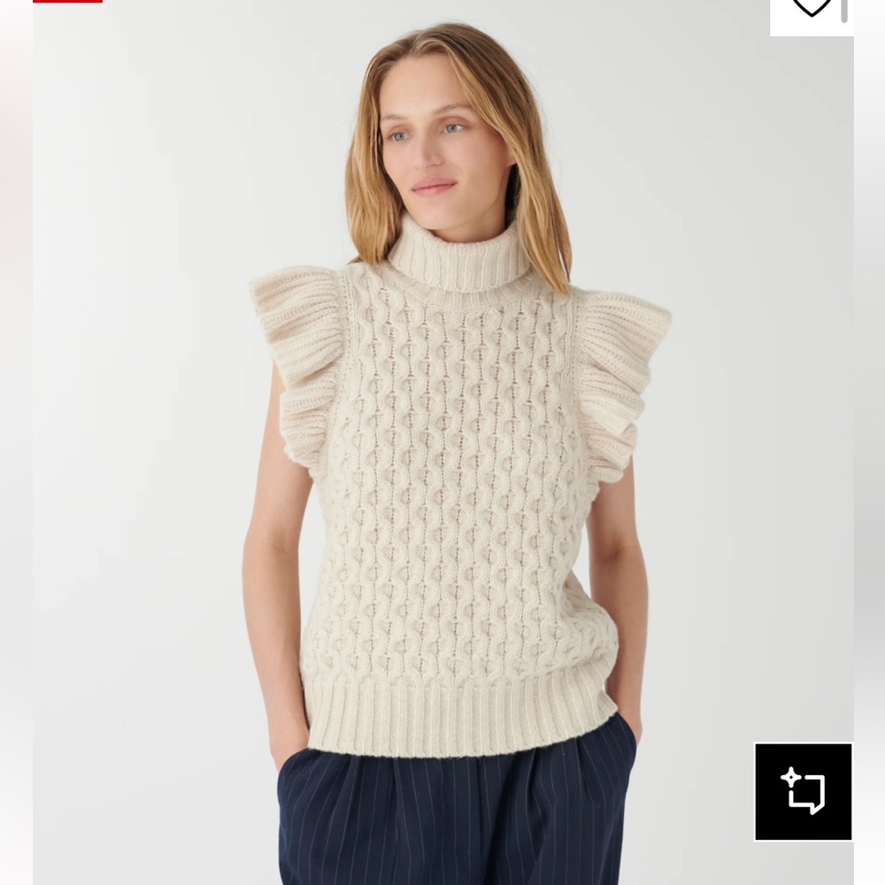 Dea Kudibal “Britthie” Cream Wool Ruffle Sleeve Turtleneck Sweater